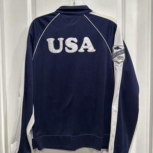 USA Roots Mens Large Full Zip Sweater Jacket Adult Blue Long Sleeve Athletic